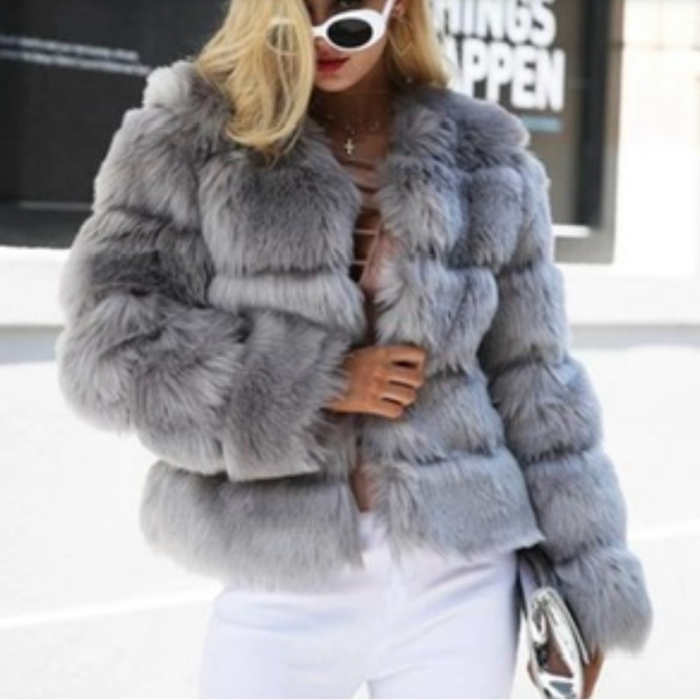 Grey Faux Fur Jacket